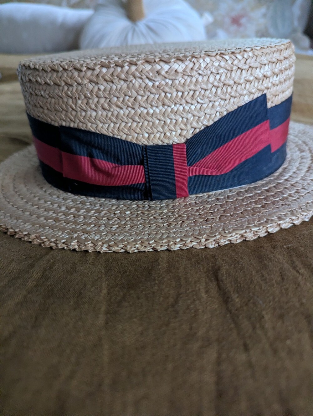Ponte Rialto Straw Boater Hat with Black and Red Band vintage - Picture 6 of 8